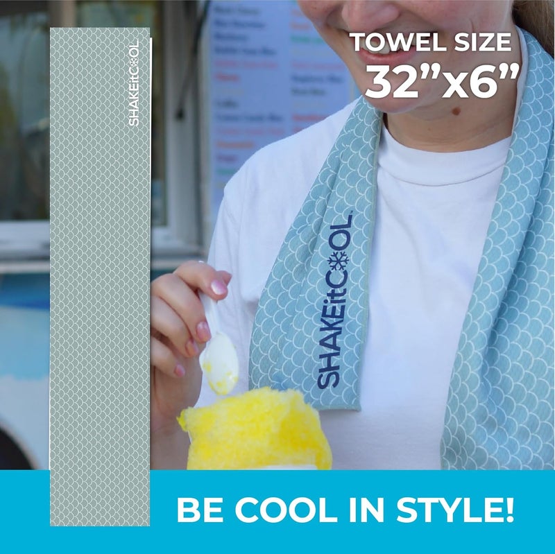 SHAKEitCOOL Original Cooling Towel – Be Cool in Style - Heat Relief, Soft, Lightweight, Sun Protection, Easy Clean - Perfect for Biking, Running, Yoga, Gym, Gardening - Green Scale - Image 2